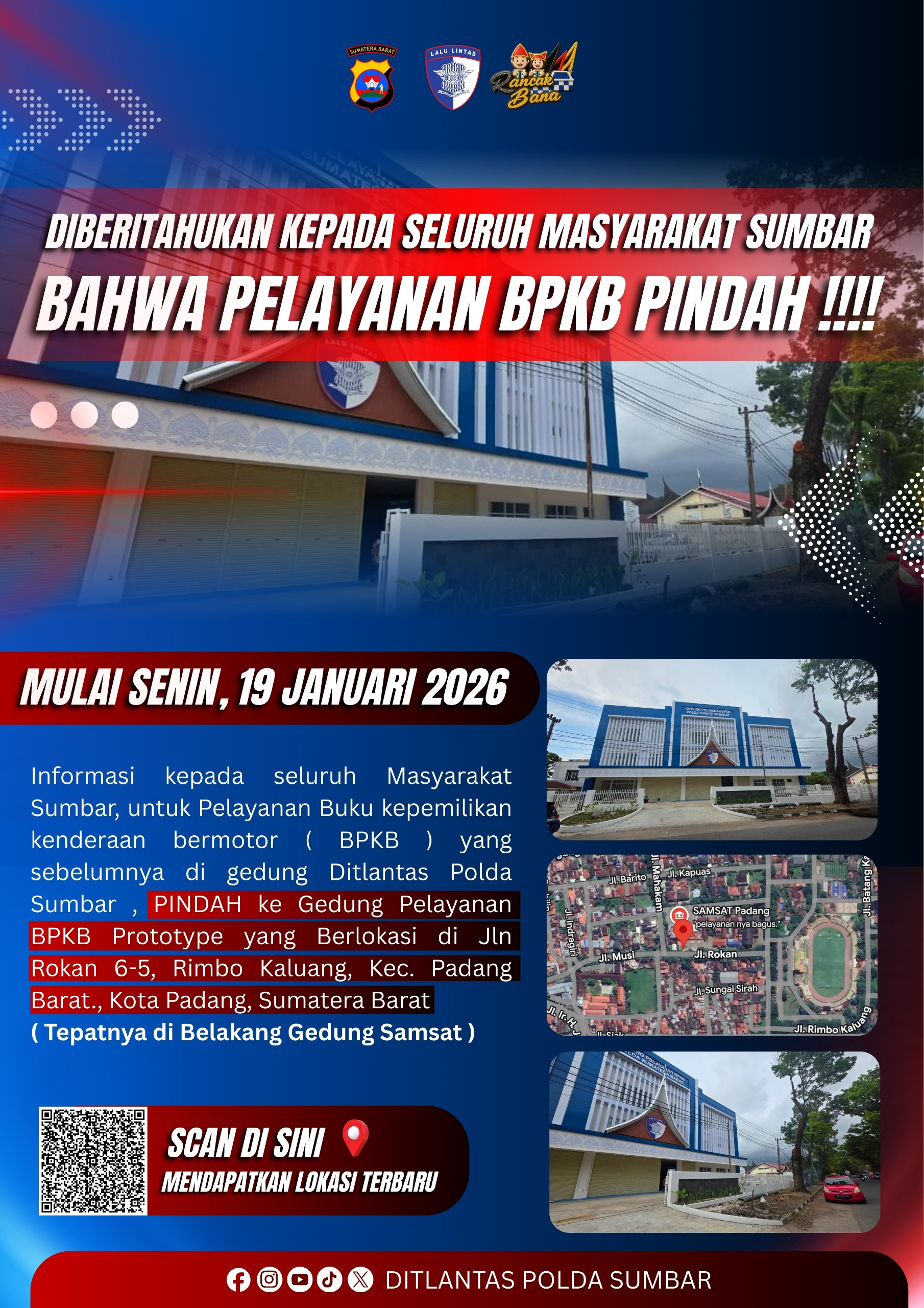 mulai-senin-besok,-pelayanan-bpkb-polda-sumbar-pindah-ke-gedung-baru-di-jalan-rokan-rimbo-kaluang